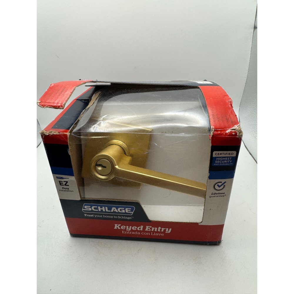 Schlage Keyed Entry Door Lock Lever Brass Finish f51‎ v lat 608